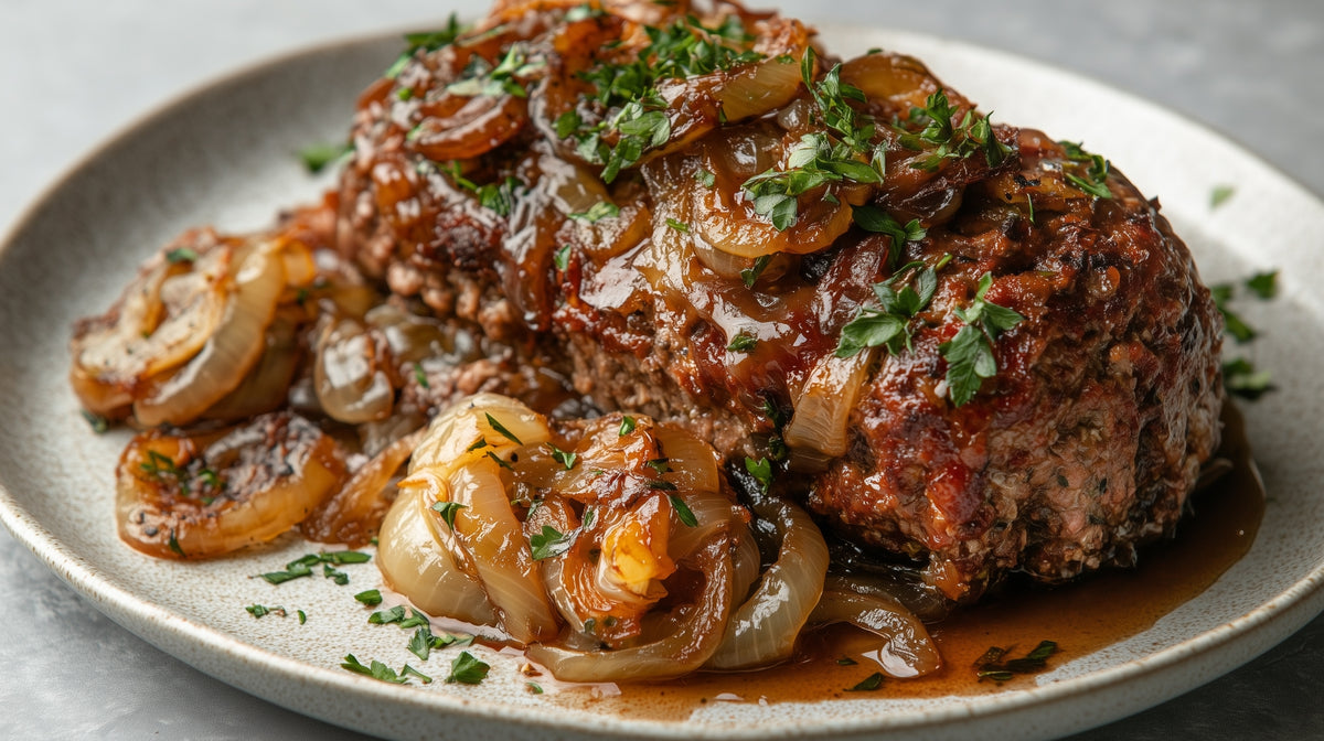 Hackbraten mit geschmorten Zwiebeln